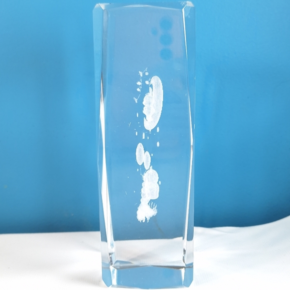 Glass 3D Laser Etched Teddy Bear Moon Decor Paperweight Bunny Stars 6" Tall - Picture 3 of 8